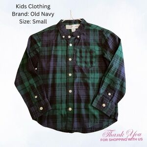 Old Navy Men's Casual Plaid Shirt - Navy and Green